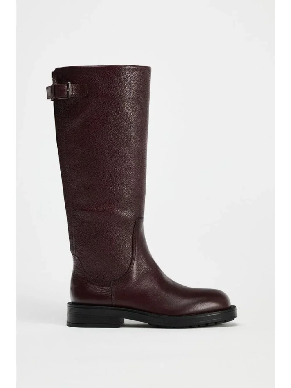 Zara Womens Leather Boots High Buckle EU 37 US 6.5 Burgundy Red 1017/410 NWOB